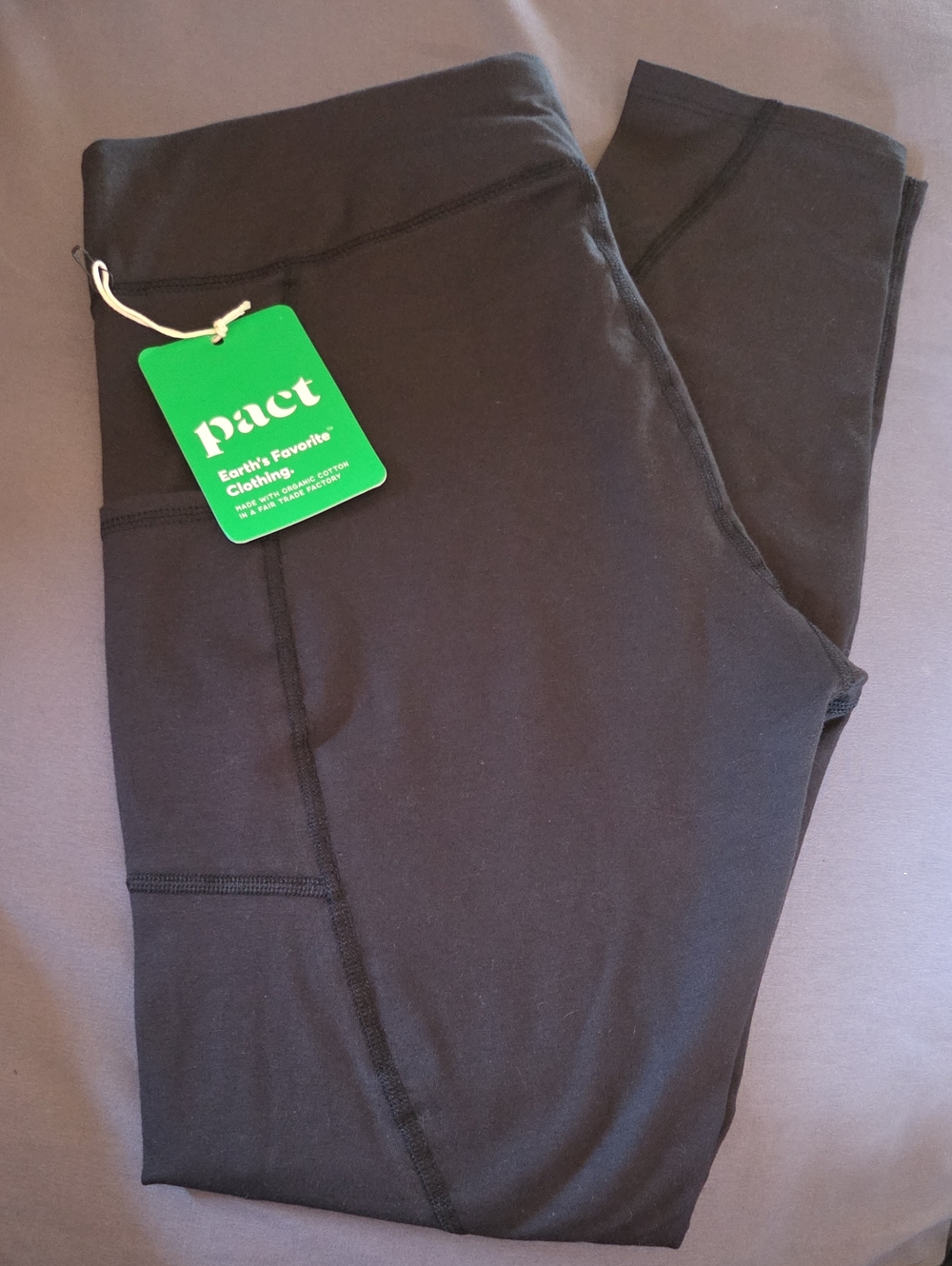 NWT- Pact Black Leggings with Side Pockets and High Waist